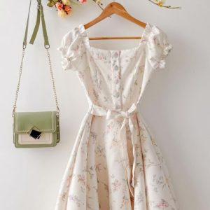 Vintage Floral Tie-Waist Dress