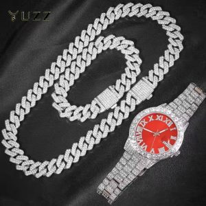 Iced Cuban Chain & Diamond Watch Set (Luxury Hip-Hop Jewelry Set)