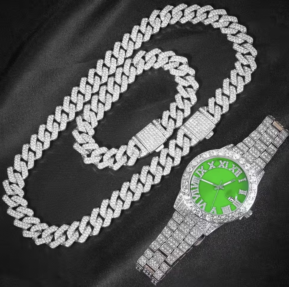 Iced Cuban Chain & Diamond Watch Set (Luxury Hip-Hop Jewelry Set) - Image 7