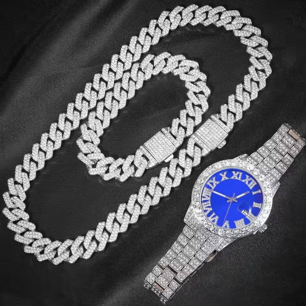Iced Cuban Chain & Diamond Watch Set (Luxury Hip-Hop Jewelry Set) - Image 6