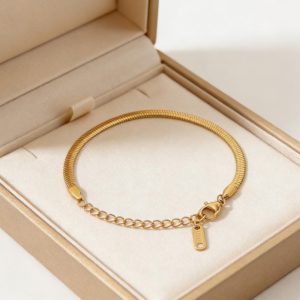 Womens Shiny Wide Snake-Bone Style Minimalist Bracelet